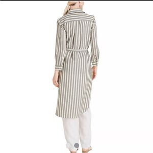 Chicos Shirt Dress Womens Large Striped Button-Down Collared Linen Blend Coastal